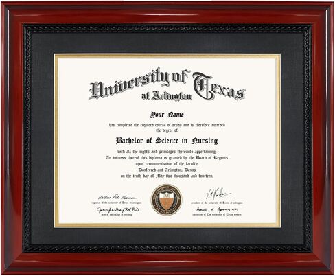 إطار درجة دبلوم GMFrames 8.5x11 مع حصيرة أو عرض 11x14 شهادات بدون حصيرة، خشب صلب، لمسة نهائية من الكرز مع تفاصيل حبل أسود معقدة، أكريليك للحماية من الأشعة فوق البنفسجية in Kuwait