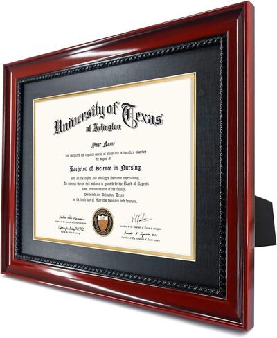 إطار درجة دبلوم GMFrames 8.5x11 مع حصيرة أو عرض 11x14 شهادات بدون حصيرة، خشب صلب، لمسة نهائية من الكرز مع تفاصيل حبل أسود معقدة، أكريليك للحماية من الأشعة فوق البنفسجية in Kuwait