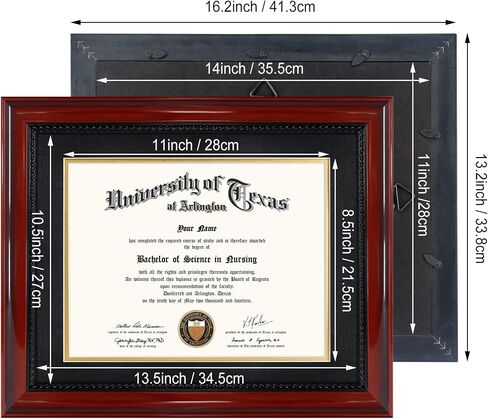 إطار درجة دبلوم GMFrames 8.5x11 مع حصيرة أو عرض 11x14 شهادات بدون حصيرة، خشب صلب، لمسة نهائية من الكرز مع تفاصيل حبل أسود معقدة، أكريليك للحماية من الأشعة فوق البنفسجية in Kuwait