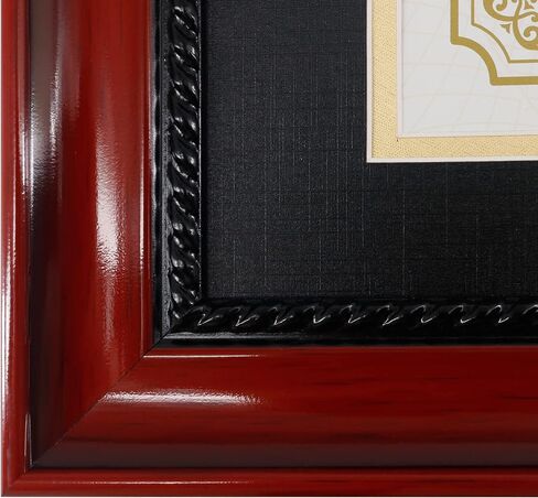 إطار درجة دبلوم GMFrames 8.5x11 مع حصيرة أو عرض 11x14 شهادات بدون حصيرة، خشب صلب، لمسة نهائية من الكرز مع تفاصيل حبل أسود معقدة، أكريليك للحماية من الأشعة فوق البنفسجية in Kuwait