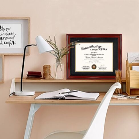إطار درجة دبلوم GMFrames 8.5x11 مع حصيرة أو عرض 11x14 شهادات بدون حصيرة، خشب صلب، لمسة نهائية من الكرز مع تفاصيل حبل أسود معقدة، أكريليك للحماية من الأشعة فوق البنفسجية in Kuwait