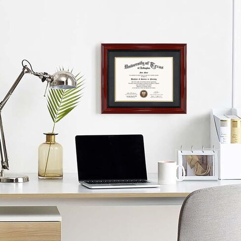 إطار درجة دبلوم GMFrames 8.5x11 مع حصيرة أو عرض 11x14 شهادات بدون حصيرة، خشب صلب، لمسة نهائية من الكرز مع تفاصيل حبل أسود معقدة، أكريليك للحماية من الأشعة فوق البنفسجية in Kuwait