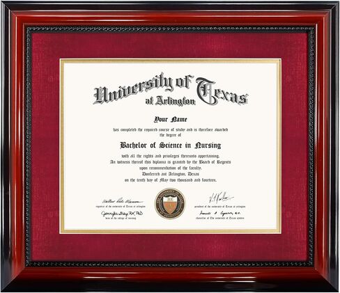 إطار درجة دبلوم GMFrames 8.5x11 مع حصيرة أو عرض 11x14 شهادات بدون حصيرة، خشب صلب، لمسة نهائية من الكرز مع تفاصيل حبل أسود معقدة، أكريليك للحماية من الأشعة فوق البنفسجية in Kuwait