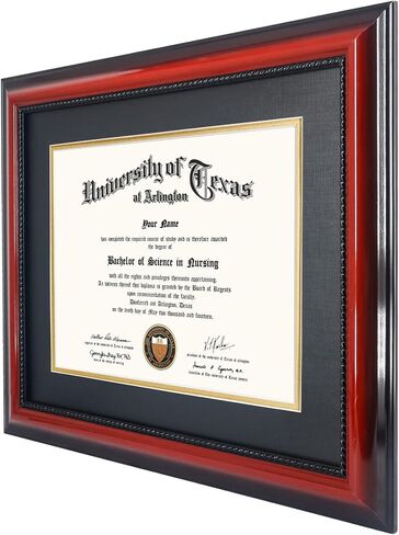 إطار درجة دبلوم GMFrames 8.5x11 مع حصيرة أو عرض 11x14 شهادات بدون حصيرة، خشب صلب، لمسة نهائية من الكرز مع تفاصيل حبل أسود معقدة، أكريليك للحماية من الأشعة فوق البنفسجية in Kuwait