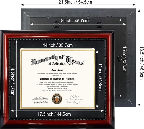 إطار درجة دبلوم GMFrames 8.5x11 مع حصيرة أو عرض 11x14 شهادات بدون حصيرة، خشب صلب، لمسة نهائية من الكرز مع تفاصيل حبل أسود معقدة، أكريليك للحماية من الأشعة فوق البنفسجية in Kuwait