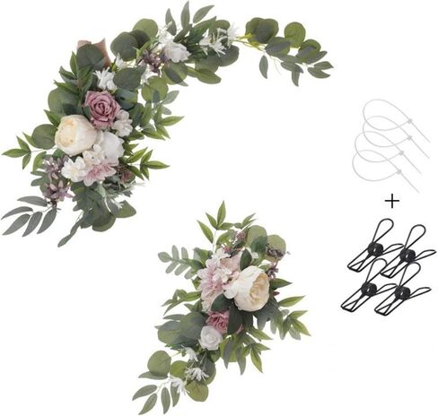 Red Artificial Flower Swag (Set of 2) for Welcome Sign Wedding Arch Flower Floral Swag Decor Wedding Ceremony Reception Party Table Home Decoration Burgundy and Navy Blue in Kuwait