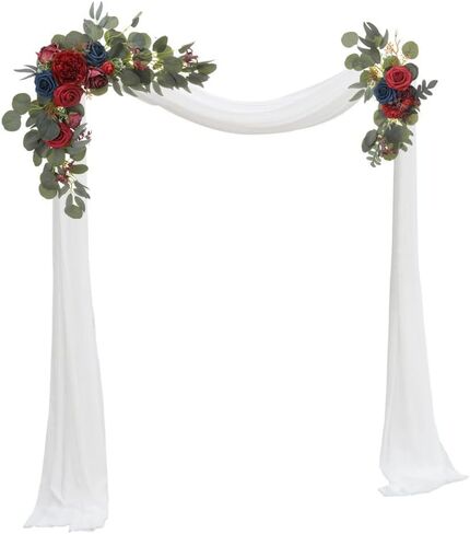 Red Artificial Flower Swag (Set of 2) for Welcome Sign Wedding Arch Flower Floral Swag Decor Wedding Ceremony Reception Party Table Home Decoration Burgundy and Navy Blue in Kuwait