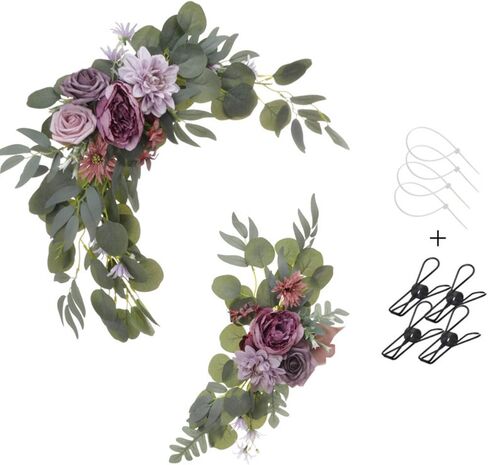 Red Artificial Flower Swag (Set of 2) for Welcome Sign Wedding Arch Flower Floral Swag Decor Wedding Ceremony Reception Party Table Home Decoration Burgundy and Navy Blue in Kuwait