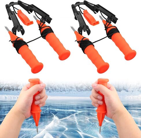 Gisafai 4 Pcs Retractable Ice Safety Picks Safety Kits for Ice Fishing and Ice Skating Ice Fishing Emergency Gear Accessories(Yellow Whistle, Orange Safety Pick, Separate Style) in Saudi Arabia