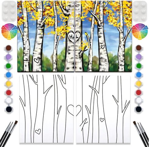 طقم طلاء قماشي مكون من 2 قطعة من القماش المرسوم مسبقًا للرسم للبالغين من القماش الممتد للأزواج وألعاب التاريخ الليلي وحروف البتولا وهدايا الذكرى السنوية ومستلزمات الحفلات المفضلة (8 × 10) in Kuwait