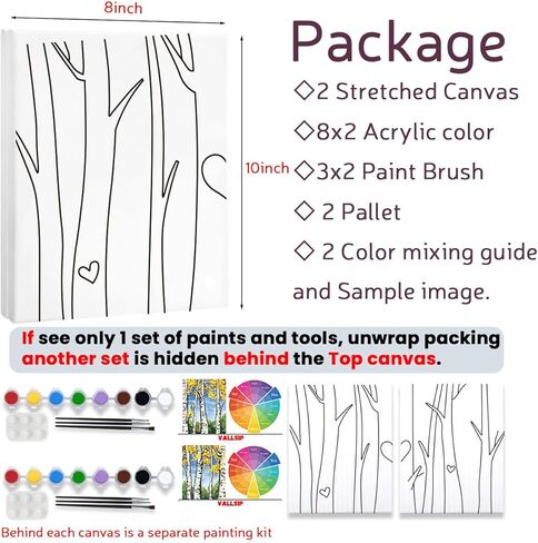 طقم طلاء قماشي مكون من 2 قطعة من القماش المرسوم مسبقًا للرسم للبالغين من القماش الممتد للأزواج وألعاب التاريخ الليلي وحروف البتولا وهدايا الذكرى السنوية ومستلزمات الحفلات المفضلة (8 × 10) in Kuwait