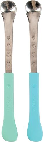 Nuby 2 in 1 Silicone and Stainless Steel Dual Ended Feeding Spoons for Baby, Aqua/Blue in Kuwait