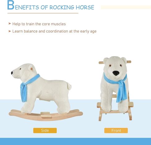 حصان هزاز للاطفال من قابا مع جسم دب قطبي ناعم، صوت زدير ممتع، ومقاود امان ومساند للقدمين in Kuwait