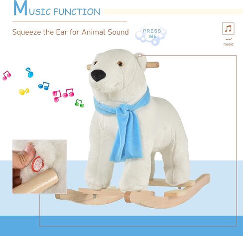 حصان هزاز للاطفال من قابا مع جسم دب قطبي ناعم، صوت زدير ممتع، ومقاود امان ومساند للقدمين in Kuwait