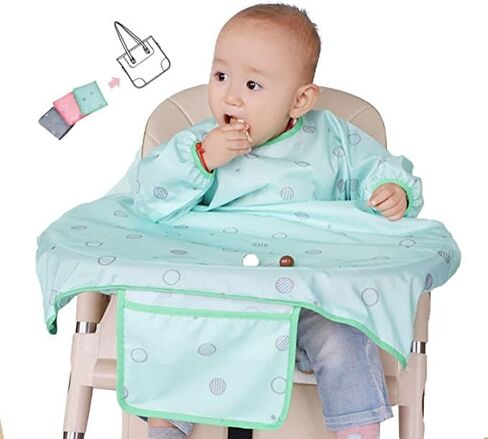 Adjustable Long Sleeve Baby Bibs for High chair, Toddlers 6-36 months | Coverall Baby Feeding Bib for Eating - High Chair Food Catcher - Easy Wipe, Soft and Waterproof in Saudi Arabia
