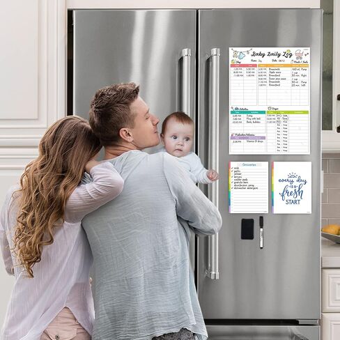 JJPRO Baby First Foods Tracker السبورة البيضاء - مغناطيس الثلاجة لتسجيل الطعام اليومي من 6 أشهر، ملصق النشاط، قائمة التحقق الجافة / مفكرتان إضافيتان - 14.5 بوصة × 11 بوصة in Kuwait