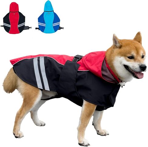 Dog Raincoat for Medium Large Extra Large Dogs, Waterproof Rain Jacket with Reflective Strap, Lightweight Hoodies Full-Body Coverage Dry Clothes (M, Blue) in Kuwait