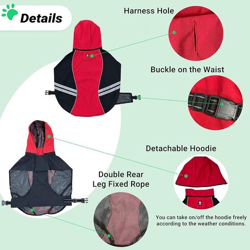 Dog Raincoat for Medium Large Extra Large Dogs, Waterproof Rain Jacket with Reflective Strap, Lightweight Hoodies Full-Body Coverage Dry Clothes (M, Blue) in Kuwait