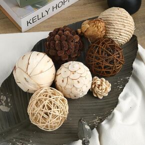 Decorative Bowl & Vase Filler Balls for Home Decor, Set of 6 PCS Natural Tone Rattan Wicker Balls Centerpieces Decoration, Decorative Orbs Vase Bowl Filler for Table Centerpieces