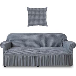 Neween Loveseat Sofa Slipcover Washable 1-Piece Sofa Cover with Skirt, Universal Stretchy Furniture Protector Couch Cover with 1 x Pillowcase Country Style for Kids, Pets (Medium, Navy Blue)