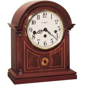 Howard Miller Butte City Mantel Clock 547-643 – Mahogany Finish, Warm White Dial, Brass-Finished Bezel, Antique Home Decor, Key-Wound, Single Chime Movement