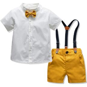 IBTOM CASTLE Baptism Christening Outfits for Baby Boys Bow Ties Shirt Suspender Shorts Gentleman Wedding Tuxedo Formal Suit
