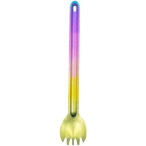 Ultra-lightweight pure titanium spoon fork, dinner spoon, coffee spoon, long-handled spoon for outdoor and home use (22 cm long) (silver)