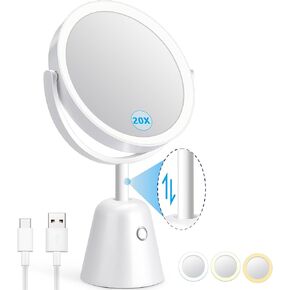 New 20X Magnifying Mirror with Light, Light Up Mirror with 74 Premium LED Beads, Dimmable, Rechargeable Vanity Mirror with Lights,8.5" Lighted Makeup Mirror with Magnification, 3 Light Colors in Kuwait