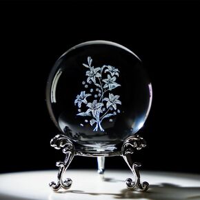 HDCRYSTALGIFTS كرة توليب كريستالية ثلاثية الأبعاد بالليزر مع ثقالة ورق فراشات - 60 مم نقش كرات زخرفية زجاجية ديكور تمثال كامل المجال in Kuwait