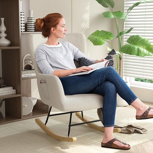 فيسيلو كرسي هزاز تيدي منجد مع مقعد مبطن، مسند ظهر مرتفع للحضانة وغرفة المعيشة وغرفة النوم، رمادي in Kuwait