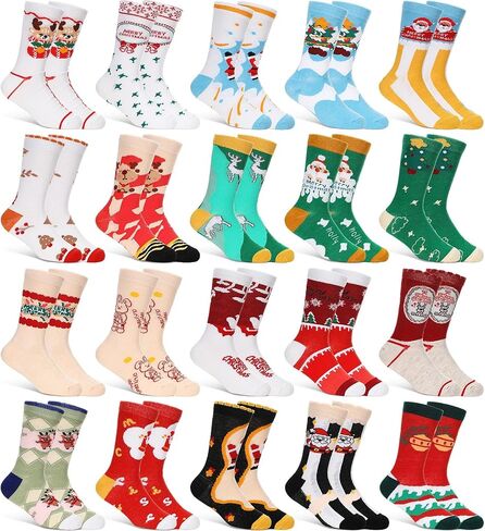 Panitay 20 Pairs Kids Christmas Socks Warm Soft Holiday Socks Colorful Cotton Socks Winter Xmas Children Socks for Boy Girl Gifts in Saudi Arabia