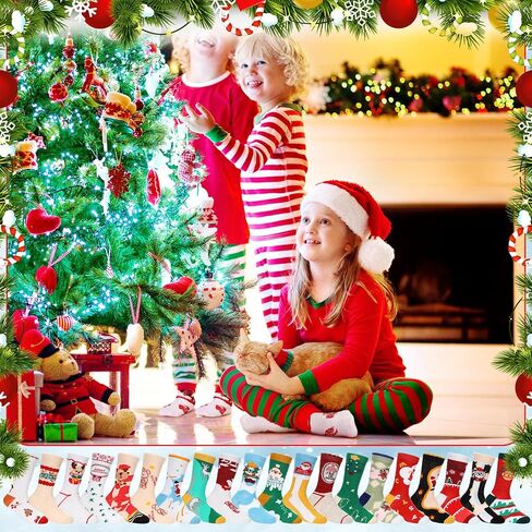 Panitay 20 Pairs Kids Christmas Socks Warm Soft Holiday Socks Colorful Cotton Socks Winter Xmas Children Socks for Boy Girl Gifts in Saudi Arabia