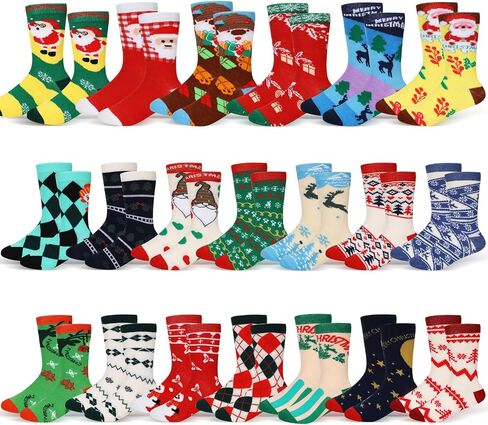 Suhine 20 Pairs Kids Christmas Socks Bulk Colorful Winter Warm Socks Cotton and Polyester Holiday Xmas Gifts for Kids Boys Girls, 4-6 Years in Saudi Arabia