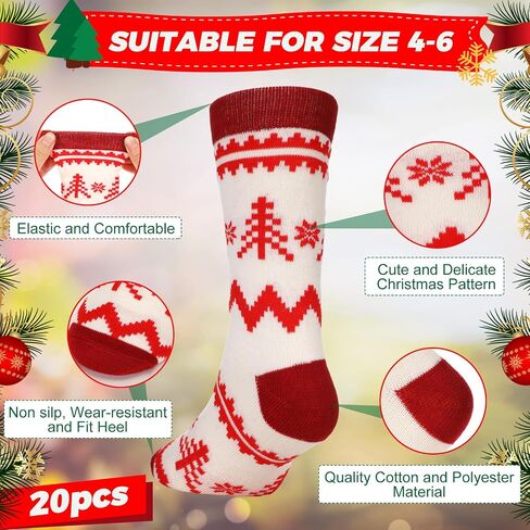 Suhine 20 Pairs Kids Christmas Socks Bulk Colorful Winter Warm Socks Cotton and Polyester Holiday Xmas Gifts for Kids Boys Girls, 4-6 Years in Saudi Arabia