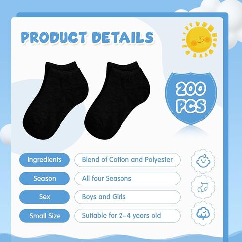 Jexine 200 Pairs Toddler Low Cut Socks Kids Ankle Socks Half Cushion Low Rise Breathable Baby Socks for Boys Girls in Saudi Arabia