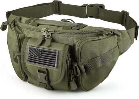 SOWHUP Tactical Fanny Pack,Military Waist Bag Pack with U.S Patch Utility Hip Belt Bumbag for Outdoor Fishing Hiking (Black(5 Zipper Pockets)) in Kuwait