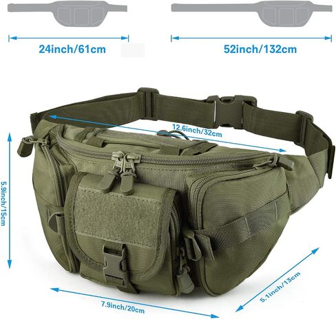 SOWHUP Tactical Fanny Pack,Military Waist Bag Pack with U.S Patch Utility Hip Belt Bumbag for Outdoor Fishing Hiking (Black(5 Zipper Pockets)) in Kuwait