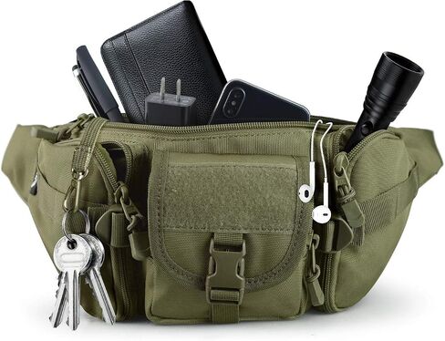 SOWHUP Tactical Fanny Pack,Military Waist Bag Pack with U.S Patch Utility Hip Belt Bumbag for Outdoor Fishing Hiking (Black(5 Zipper Pockets)) in Kuwait