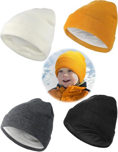 SATINIOR 4 Pieces Kids Satin Lined Beanies Winter Toddler Knit Ski Baby Beanie Hat Warm Skull Caps for 3 to 15 Child Baby Boys Girls in Saudi Arabia