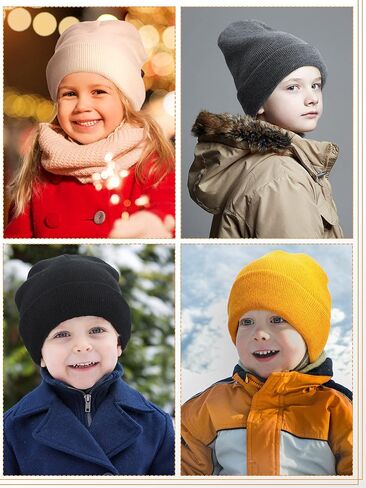 SATINIOR 4 Pieces Kids Satin Lined Beanies Winter Toddler Knit Ski Baby Beanie Hat Warm Skull Caps for 3 to 15 Child Baby Boys Girls in Saudi Arabia