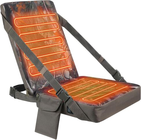 Menkxi Waterproof Hunting Heated Seat Cushion with Backrest 3 Mode Adjustable Self Supporting Hunting Seat Cushion with Pocket Warm Portable Folding Heated Seat Pad for Hunting Power Bank Not Included in Saudi Arabia
