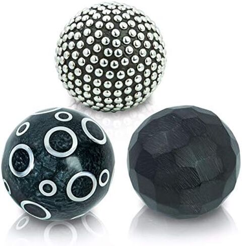كرات جميلة سوداء صغيرة مزخرفة للأوعية - مجموعة كرات مزخرفة 3 قطع × 3 قطع، ديكور رائع للأدراج والمزهريات in Kuwait