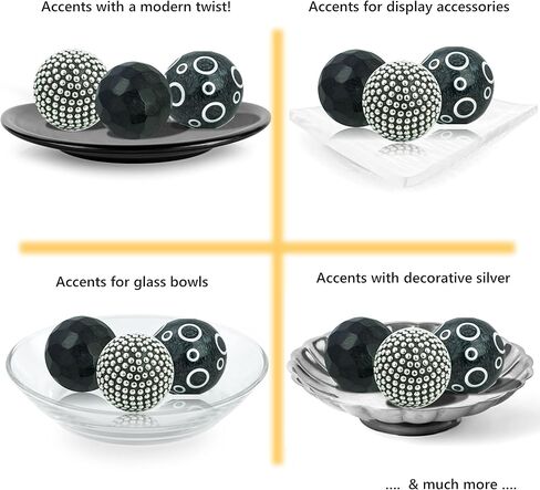 كرات جميلة سوداء صغيرة مزخرفة للأوعية - مجموعة كرات مزخرفة 3 قطع × 3 قطع، ديكور رائع للأدراج والمزهريات in Kuwait