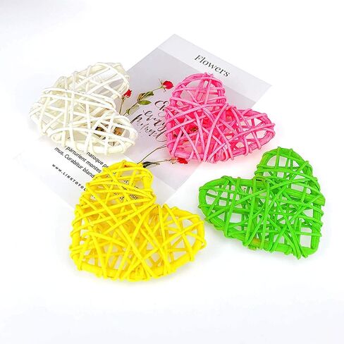 Natural Wicker Rattan Heart Shaped Balls DIY Craft Vase Filler Hanging Balls Ornaments for Wedding Baby Shower Birthday Valentine's Day Party Decorative (2.36 in, 12 Pcs) (Red) in Kuwait