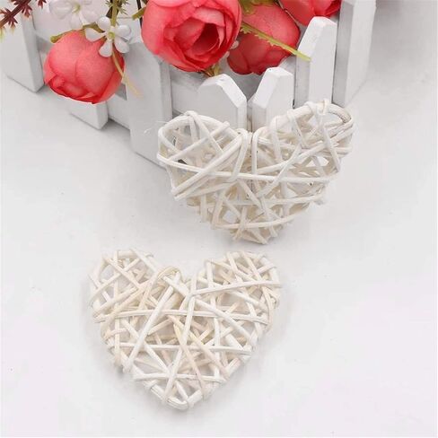 Natural Wicker Rattan Heart Shaped Balls DIY Craft Vase Filler Hanging Balls Ornaments for Wedding Baby Shower Birthday Valentine's Day Party Decorative (2.36 in, 12 Pcs) (Red) in Kuwait