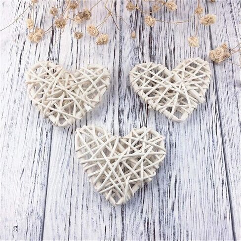 Natural Wicker Rattan Heart Shaped Balls DIY Craft Vase Filler Hanging Balls Ornaments for Wedding Baby Shower Birthday Valentine's Day Party Decorative (2.36 in, 12 Pcs) (Red) in Kuwait