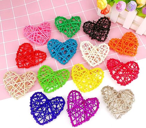 Natural Wicker Rattan Heart Shaped Balls DIY Craft Vase Filler Hanging Balls Ornaments for Wedding Baby Shower Birthday Valentine's Day Party Decorative (2.36 in, 12 Pcs) (Red) in Kuwait