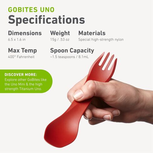 humangear GoBites Uno | Travel & Camping Utensils | Portable & Convertible Dining Ware | Multi-Functional Spork, Titanium in Kuwait