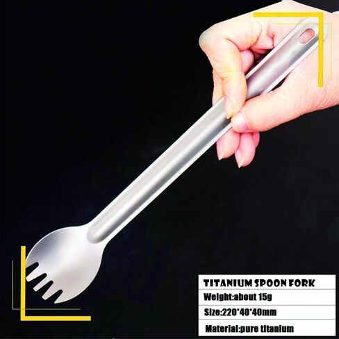 أدوات مائدة محمولة خفيفة للغاية للاستخدام الخارجي، ملعقة شوكة بمقبض طويل من التيتانيوم، ملعقة قهوة، ملعقة تخييم، تستخدم للتخييم، التنزه سيرًا على الأقدام، النزهة والاستخدام اليومي (طول 22 سم) in Kuwait
