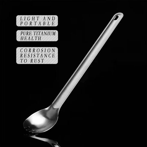 أدوات مائدة محمولة خفيفة للغاية للاستخدام الخارجي، ملعقة شوكة بمقبض طويل من التيتانيوم، ملعقة قهوة، ملعقة تخييم، تستخدم للتخييم، التنزه سيرًا على الأقدام، النزهة والاستخدام اليومي (طول 22 سم) in Kuwait
